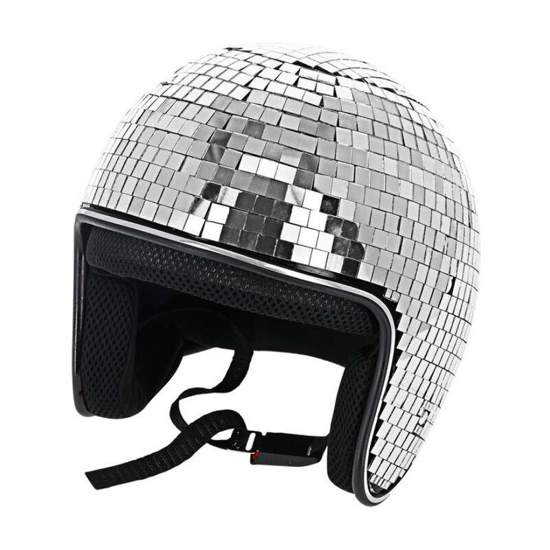 Disco Ball Helmet Silver with Strap 1
