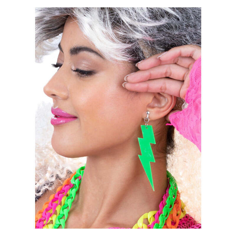 80s Neon Green Lightning Bolt Earrings 1