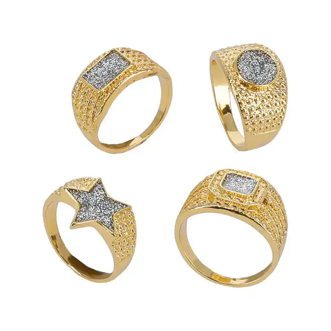 90s Gold and Diamond Bling Rings 4 Pack Imitation Jewellery 1