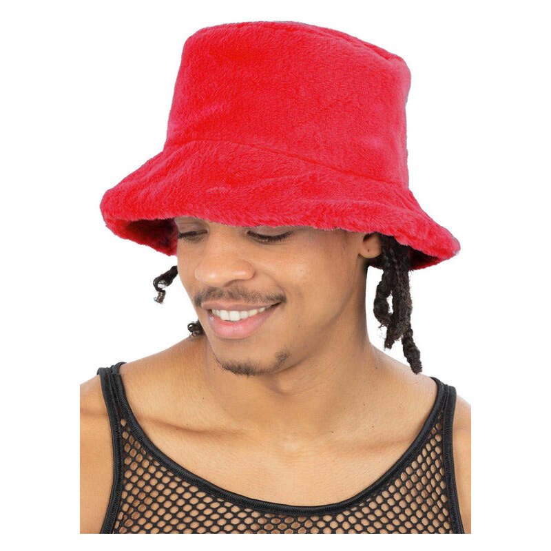 90s Red Fur Bucket Hat Hip Hop 1