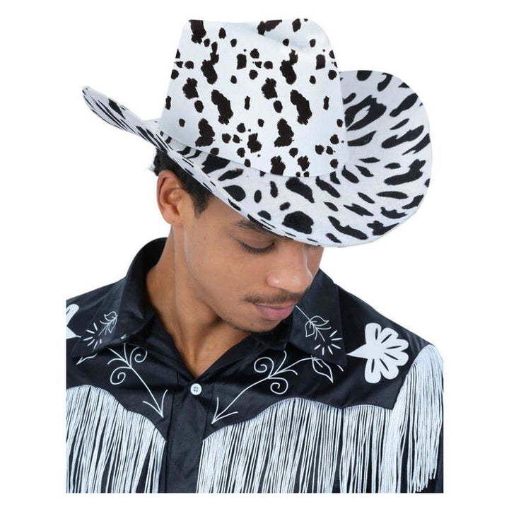 Cow Print Cowboy Hat with Cord Cowgirl Costume Accessory 1