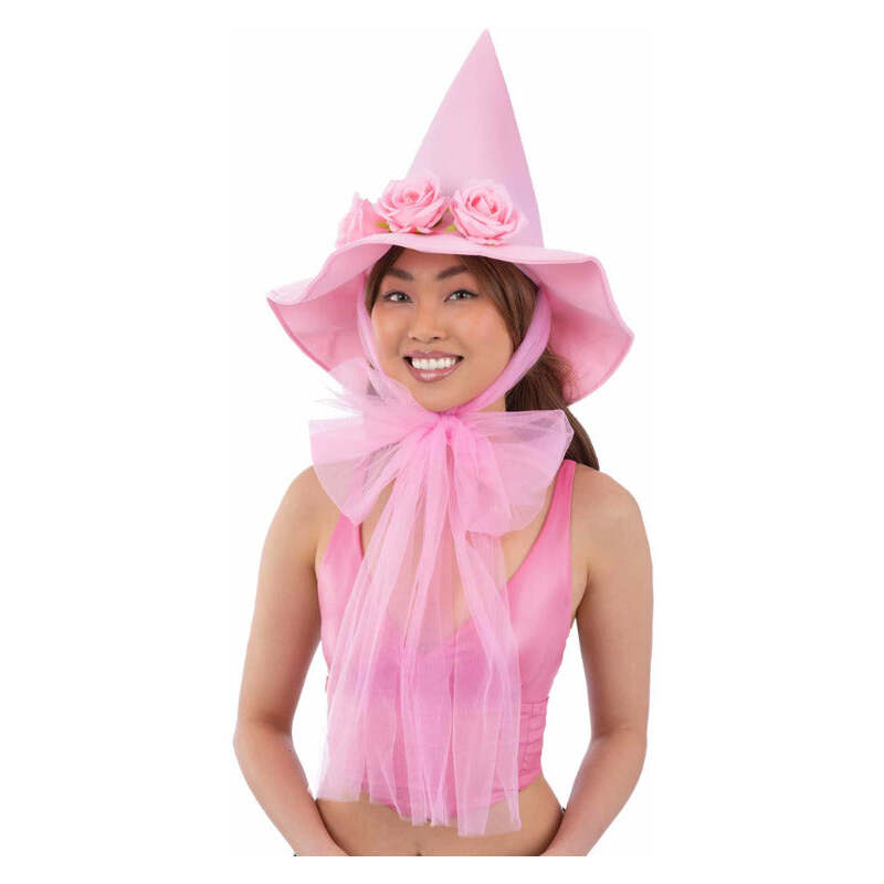 Pink Floral Good Witch Hat with Mesh Bow 1