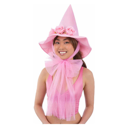 Pink Floral Good Witch Hat with Mesh Bow 1