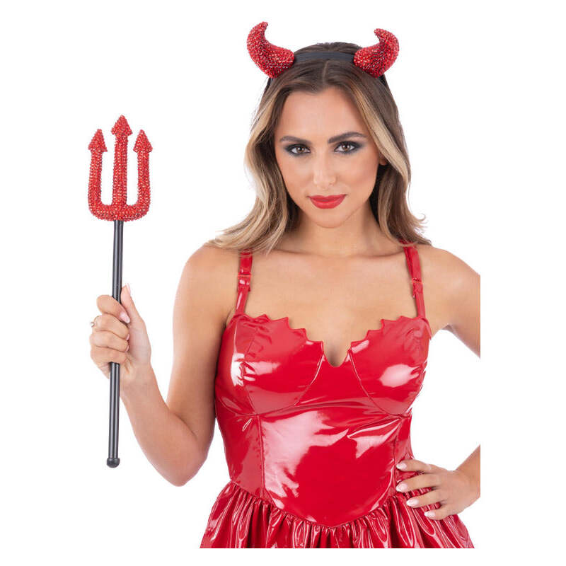 Deluxe Diamante Devil Kit Horn Headband Trident 1