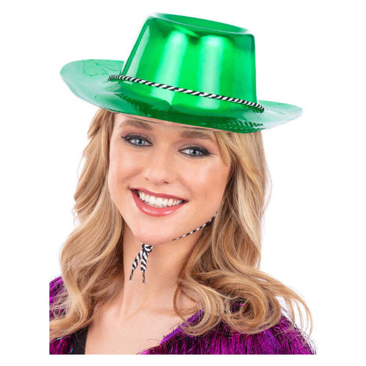 Green Metallic Cowboy Hat with Cord Cowgirl Costume Accessory 1