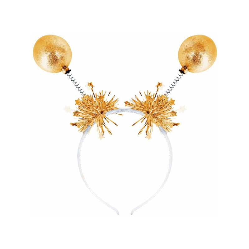Gold Metallic Ball Bopper Headband with Tinsel 1
