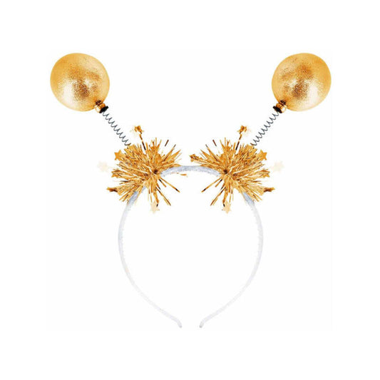 Gold Metallic Ball Bopper Headband with Tinsel 1