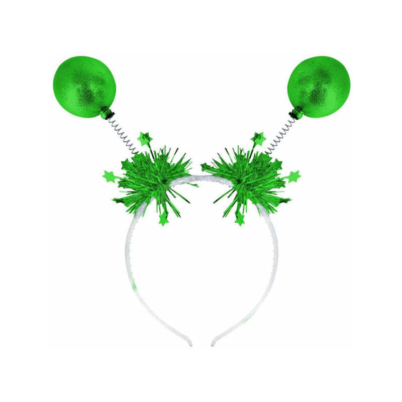 Green Metallic Ball Bopper Headband with Tinsel Adult Costume Accessory 1