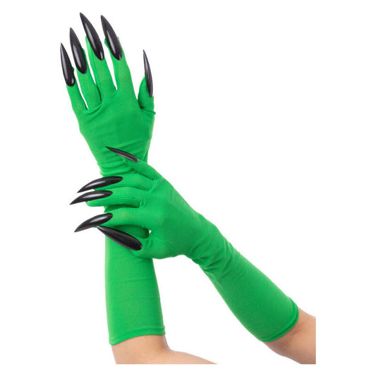 Green Wicked Witch Gloves with Black Nails 43cm Length 1