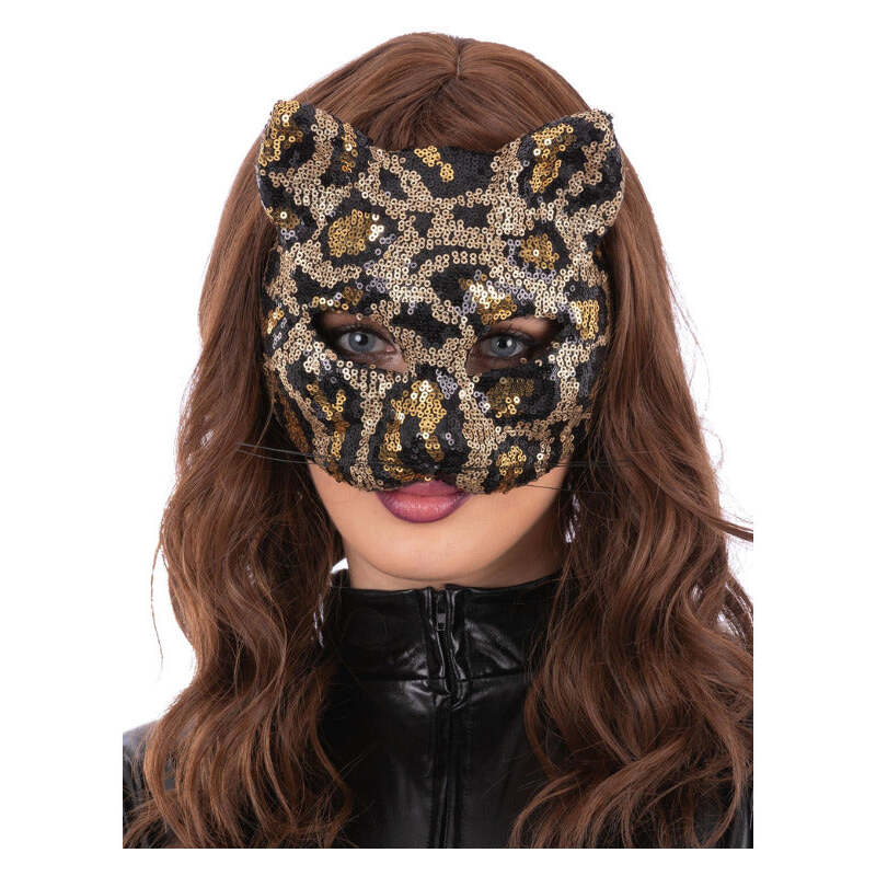 Sequin Leopard Cat Mask on Elastic Strap 1