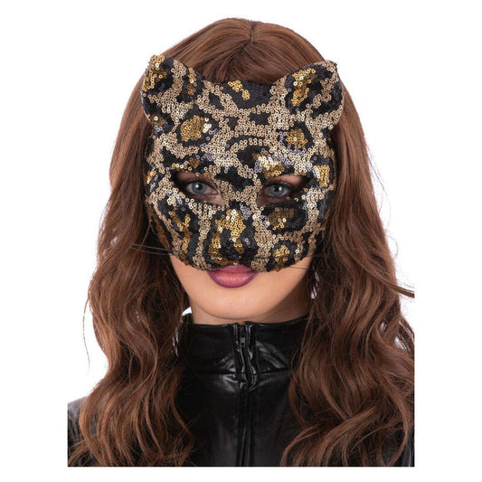 Sequin Leopard Cat Mask on Elastic Strap 1