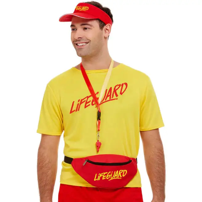 Lifeguard Accessory Kit Red Visor Bumbag Whistle Unisex Baywatch Style 1