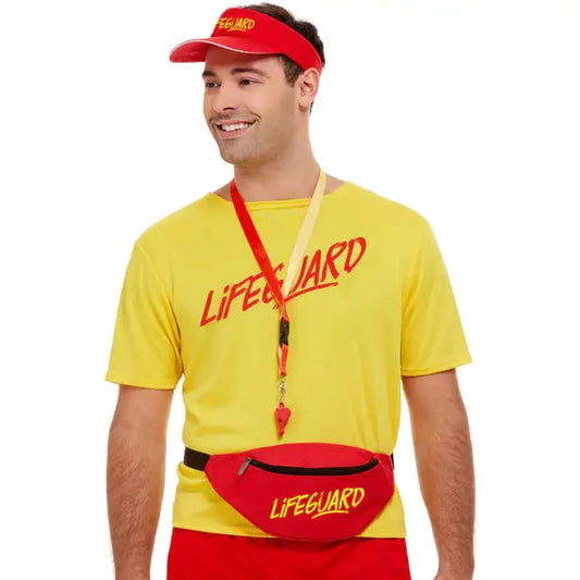 Lifeguard Accessory Kit Red Visor Bumbag Whistle Unisex Baywatch Style 1