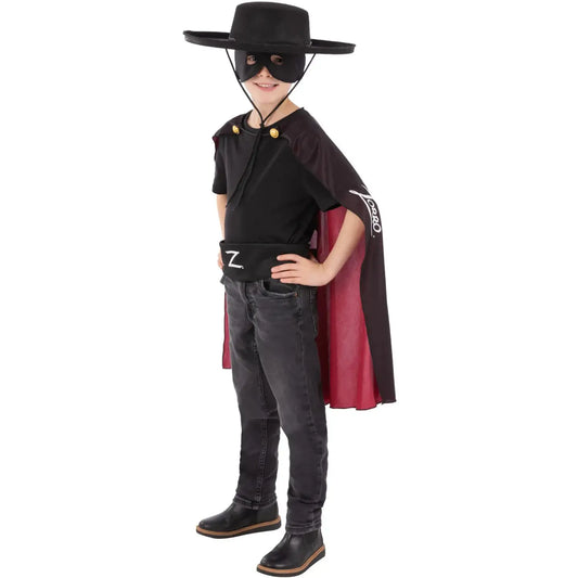 Zorro Kids Instant Kit Kids Costume Set Cape Mask Hat Belt 1