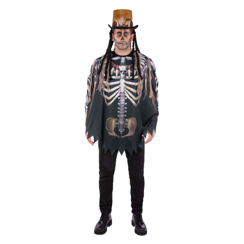 Voodoo Witch Doctor Poncho Adult One Size Skeleton Print 1