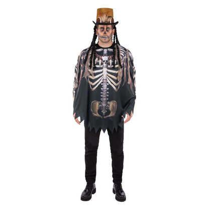 Voodoo Witch Doctor Poncho Adult One Size Skeleton Print 1