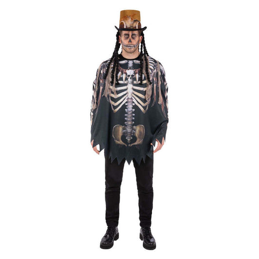 Voodoo Witch Doctor Poncho Adult One Size Skeleton Print 1