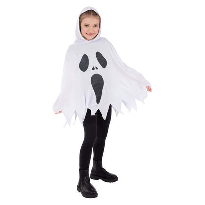Ghost Poncho White Kids Spooky Costume 1