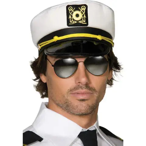 Captains Cap White Fabric with PVC Peak Adult Sailor Hat 1