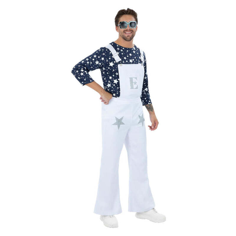 Elton John Rocket Man Costume Dungarees and Top Deluxe Adult 1