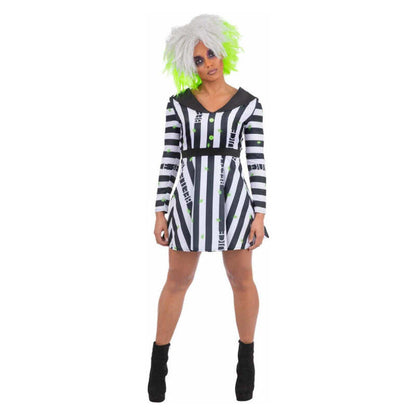 Beetlejuice Ladies Costume Striped Dress 1