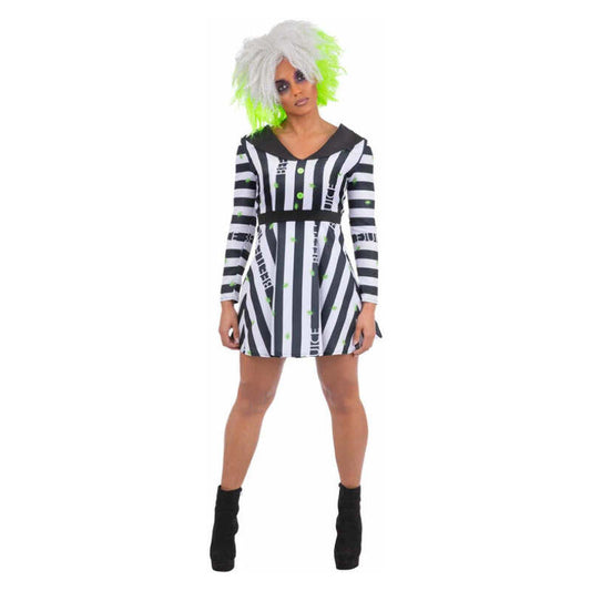 Beetlejuice Ladies Costume Striped Dress 1