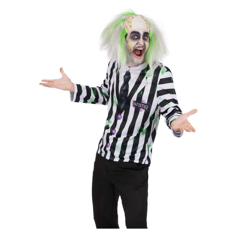 Beetlejuice Top with Printed Stripes Mock Shirt and Tie Adult 1