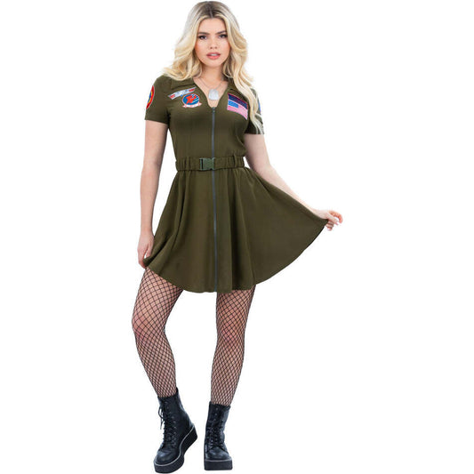 Top Gun Ladies A-Line Dress Maverick Costume with Belt 1980s Movie 1
