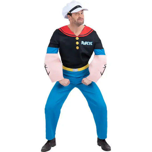 Popeye Costume Adult Top with Muscles Trousers Hat 1