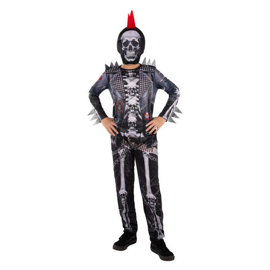 Boys Punk Skeleton Costume All in One Jumpsuit with Hooded Mask 1