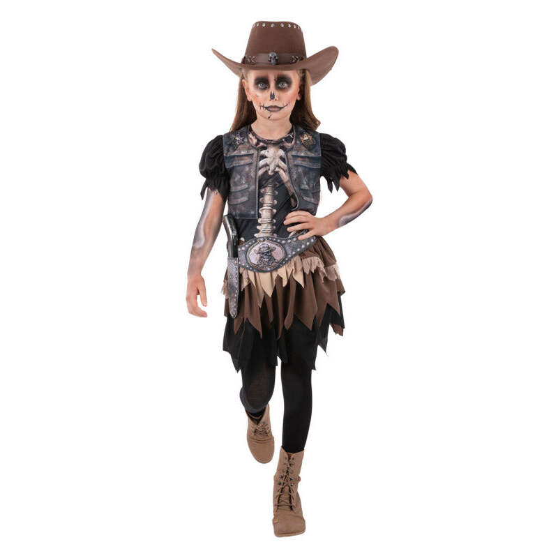 Skeleton Cowgirl Costume Dress with Holster Belt Kids 1