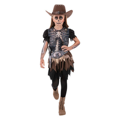 Skeleton Cowgirl Costume Dress with Holster Belt Kids 1
