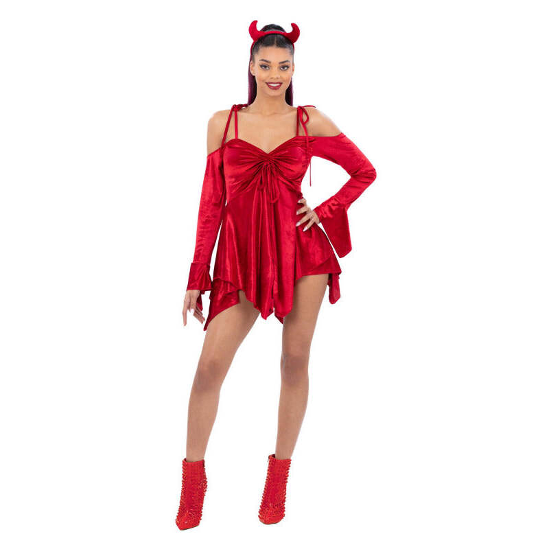 Ladies Devil Adjustable Dress Costume with Horns and Wings 1
