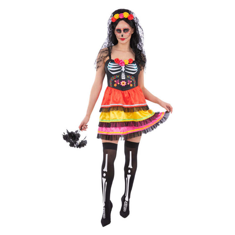 Day of the Dead Fiesta Costume Dress and Rose Headband with attached Veil 1