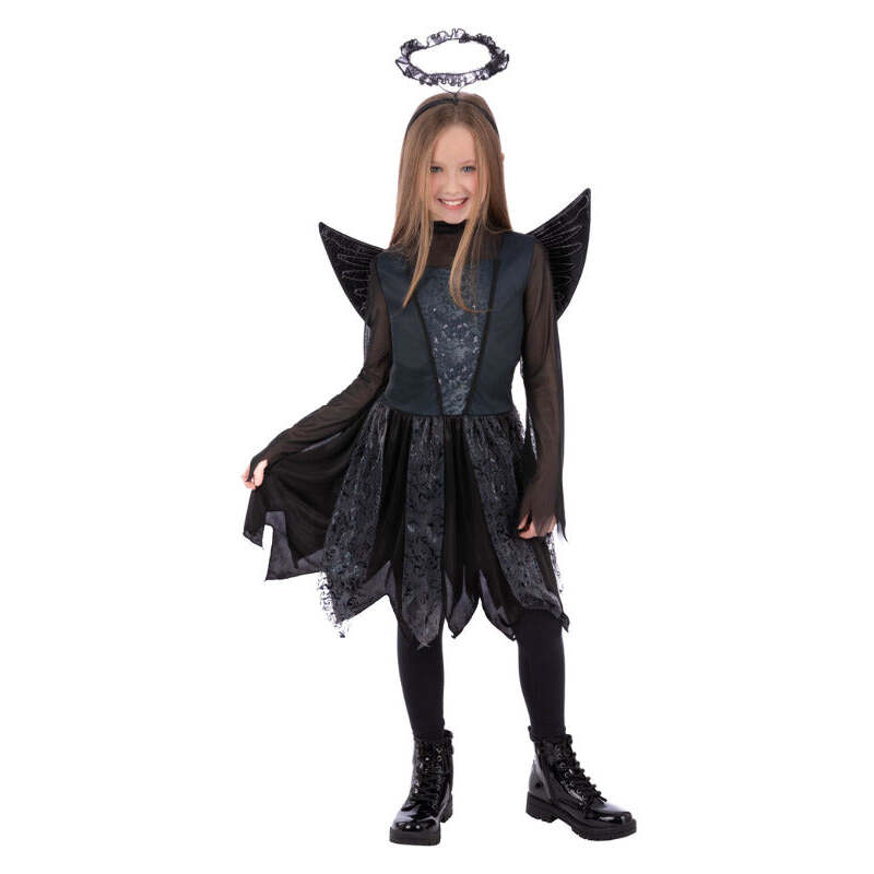 Dark Angel Costume Girls Dress with Wings and Lace Halo 1