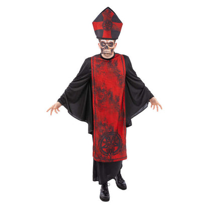 Cardinal Sin Costume Priest Robe and Hat with Attached Skeleton Mask 1
