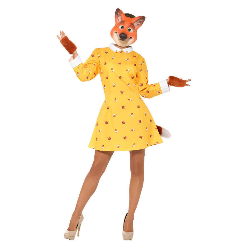 Lady Fox Costume Yellow Fantastic Miss Womens Dress Gloves Mask 1
