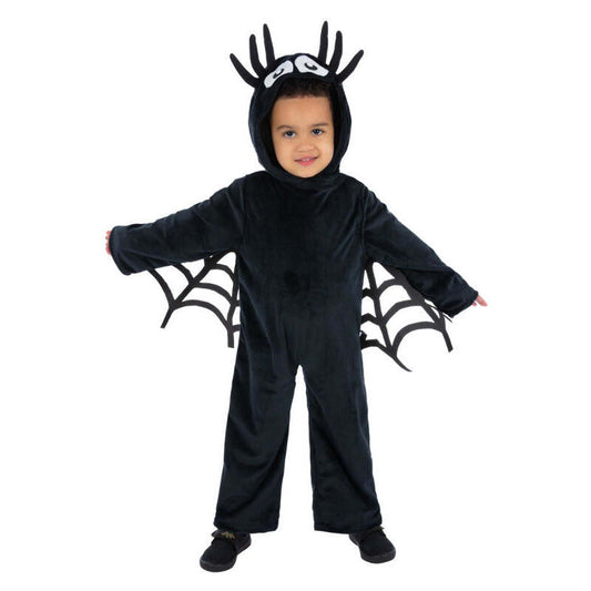 Toddler Spider Costume Black Hooded Jumpsuit with Web Wings 1