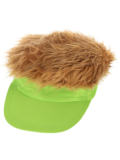 80s Neon Green Visor Hat with Dark Blonde Hair 3