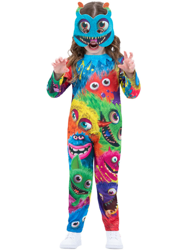 Monster Party Costume Child Multi Coloured Jumpsuit and Mask 2
