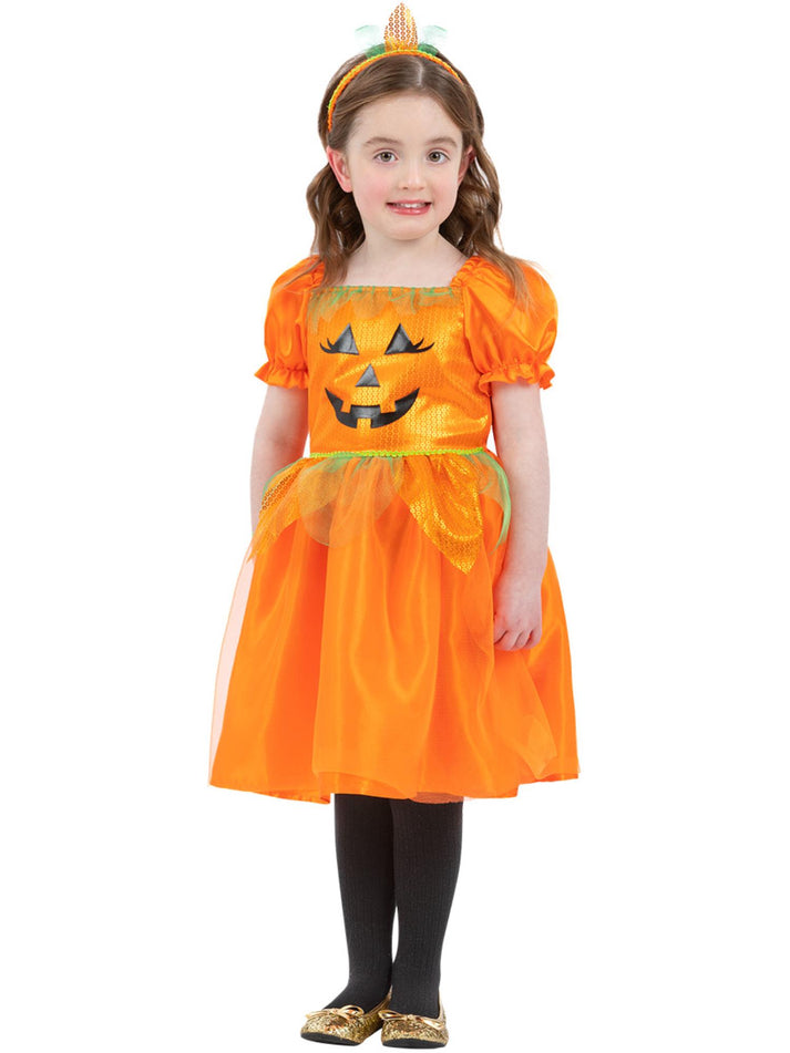 Pumpkin Costume Childs Orange Dress Multi Coloured Headband 2
