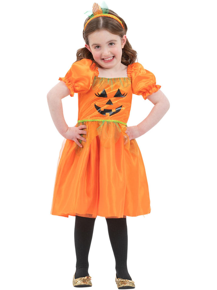 Pumpkin Costume Childs Orange Dress Multi Coloured Headband 1