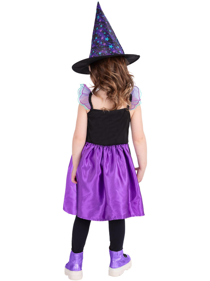 Starry Night Witch Costume Child Purple and Black Dress Starry Hat 2
