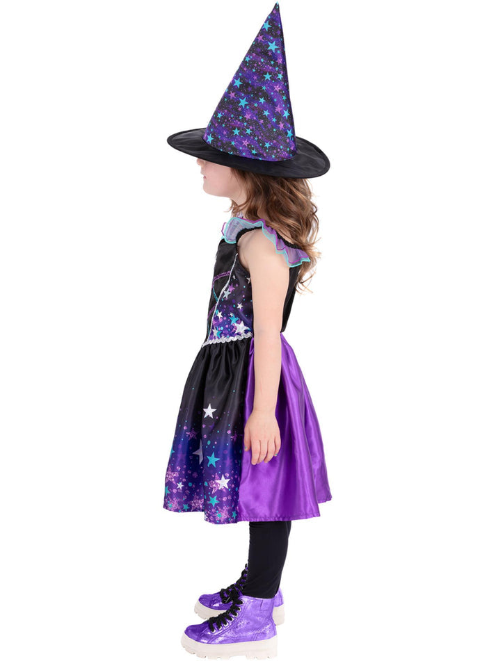 Starry Night Witch Costume Child Purple and Black Dress Starry Hat 4