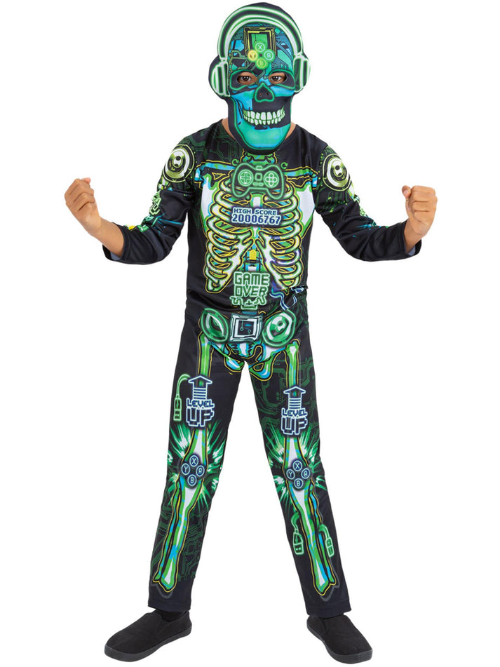 Glow in the Dark Gamer Skeleton Child All In One Costume With Mask