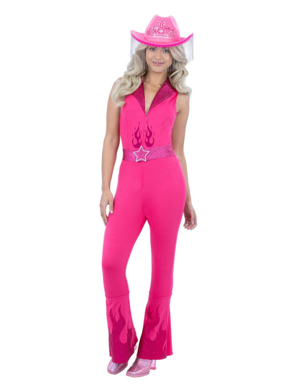 Pink Glamorous Cowgirl Costume Jumpsuit with attached Belt for Ladies 1