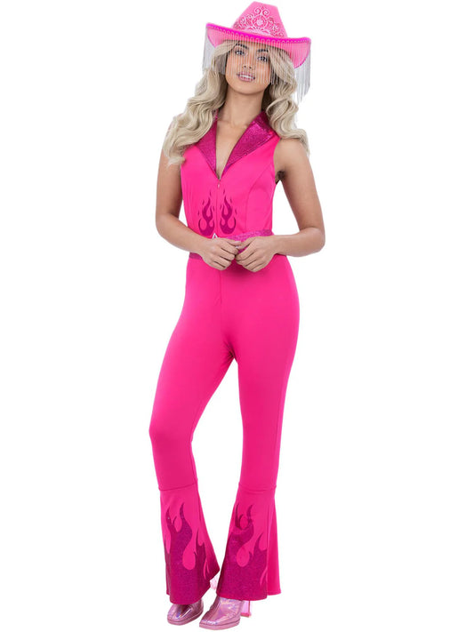 Pink Glamorous Cowgirl Costume Jumpsuit with attached Belt for Ladies 2
