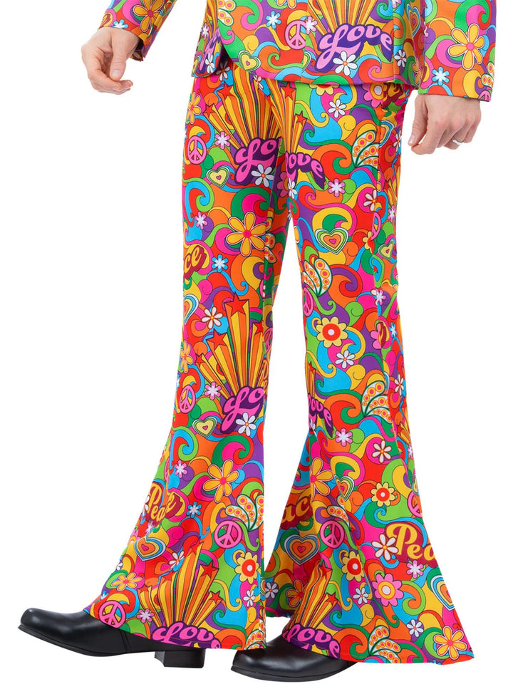 Mens Rainbow Peace Flared Trousers Woven Fabric