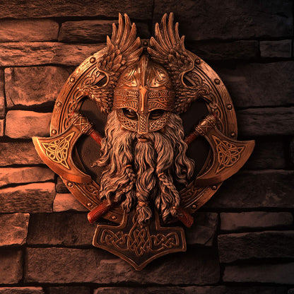 Bronze For Valhalla Viking Axe Hammer Raven Wall Plaque 27cm 8