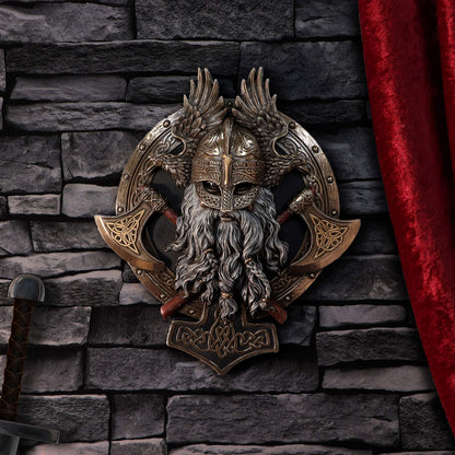 Bronze For Valhalla Viking Axe Hammer Raven Wall Plaque 27cm 7